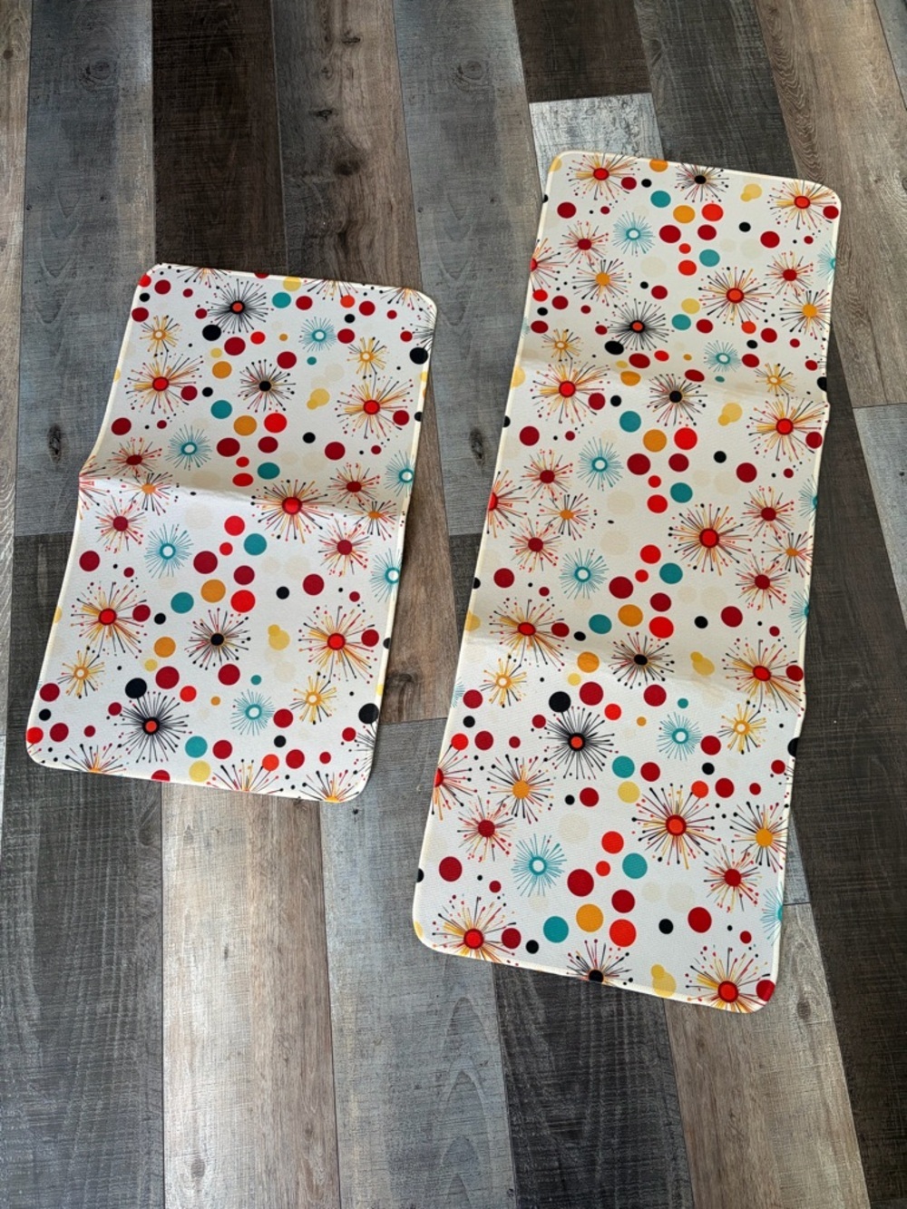 Atomic Starburst Kitchen Rug Set 2pc Mid Century Modern NEW